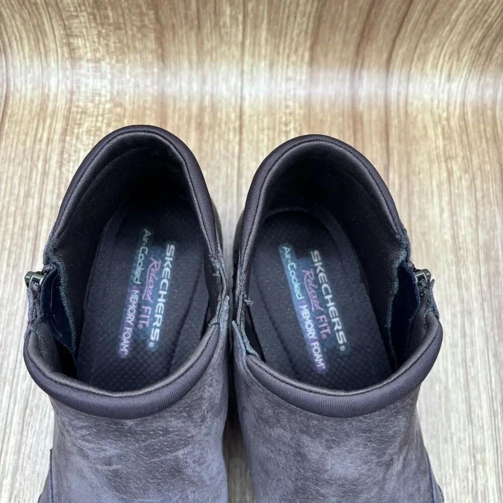 Skechers Relaxed‎ Fit Bikers Zappiest Suede Leather Ankle Boot Women's 11 Brown
